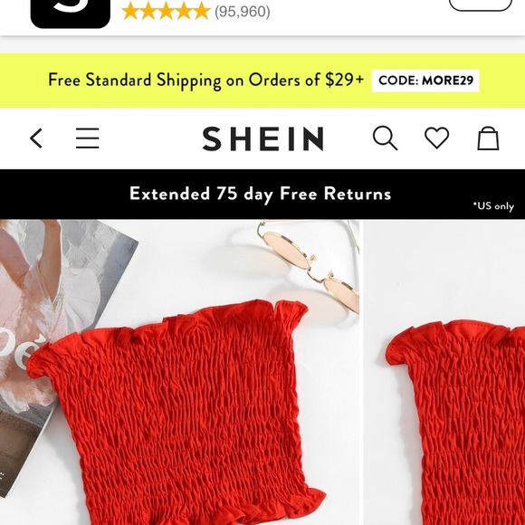 red smocked bandeau top - Picture 2 of 2